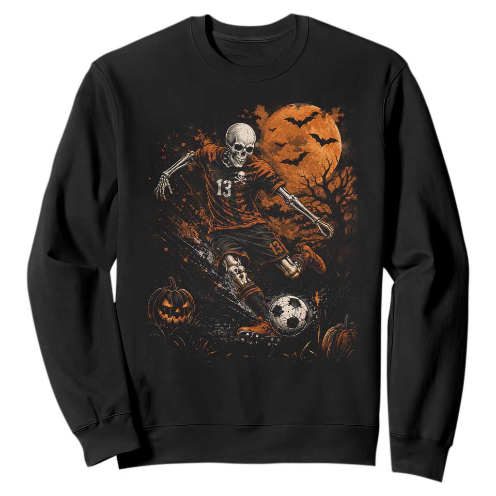 Halloween Soccer Skeleton Sweatshirt Spooky Scary Football Sport Vintage Full Moon Dark Fantasy