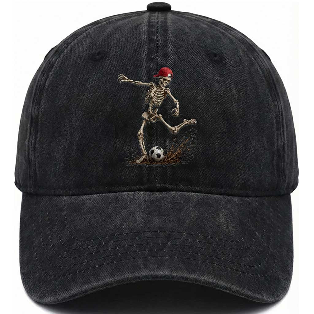 Skeleton Soccer Halloween Costume Washed Cotton Baseball Cap Football Kicking Concept Funny Sports Fan