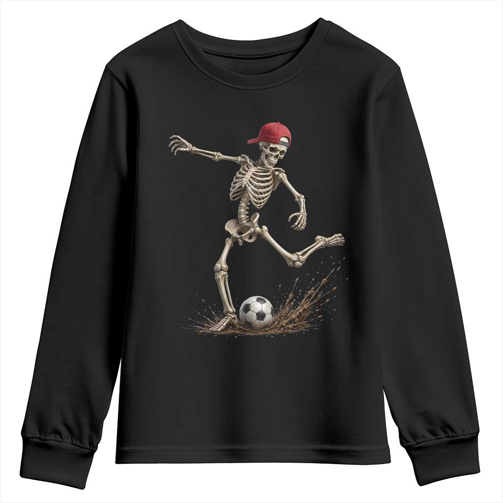 Skeleton Soccer Halloween Costume Youth Sweatshirt Football Kicking Concept Funny Sports Fan