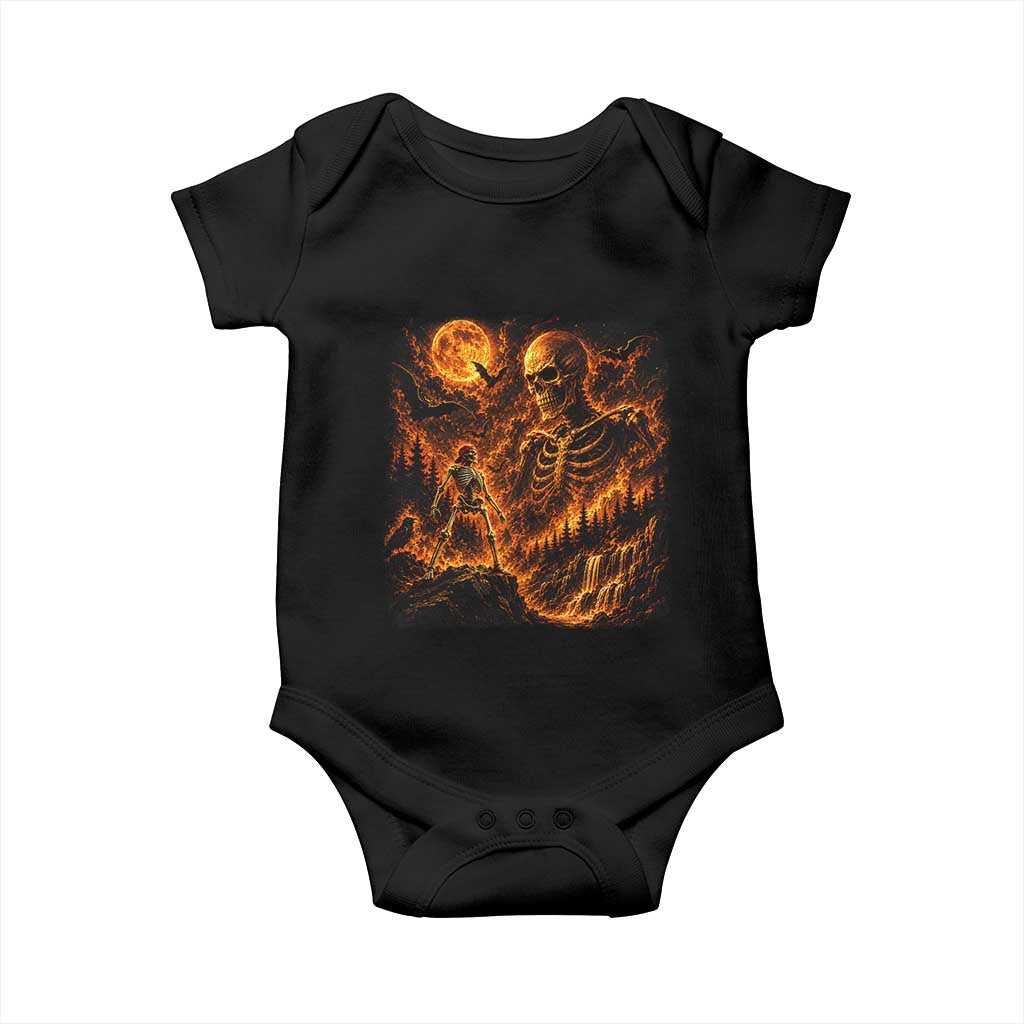 90s Retro Skeleton Full Moon Spooky Halloween Graphic Baby Onesie