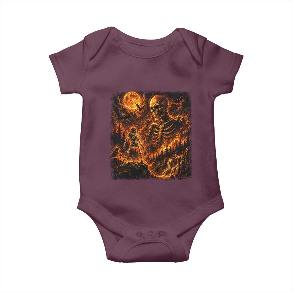 90s Retro Skeleton Full Moon Spooky Halloween Graphic Baby Onesie
