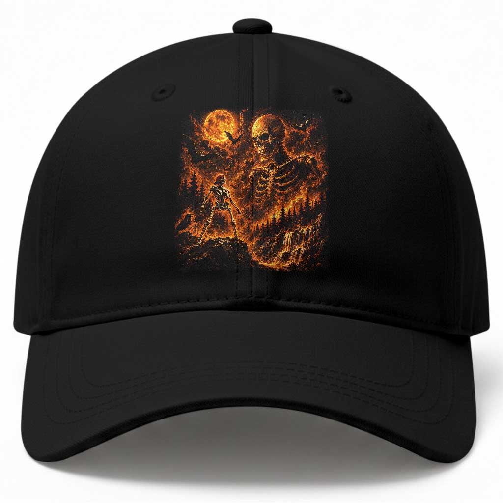 90s Retro Skeleton Full Moon Spooky Halloween Graphic Baseball Cap