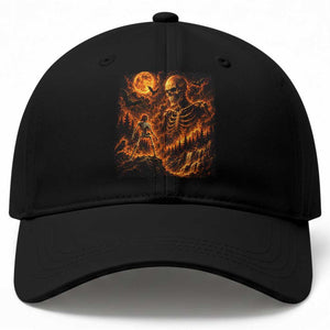 90s Retro Skeleton Full Moon Spooky Halloween Graphic Baseball Cap