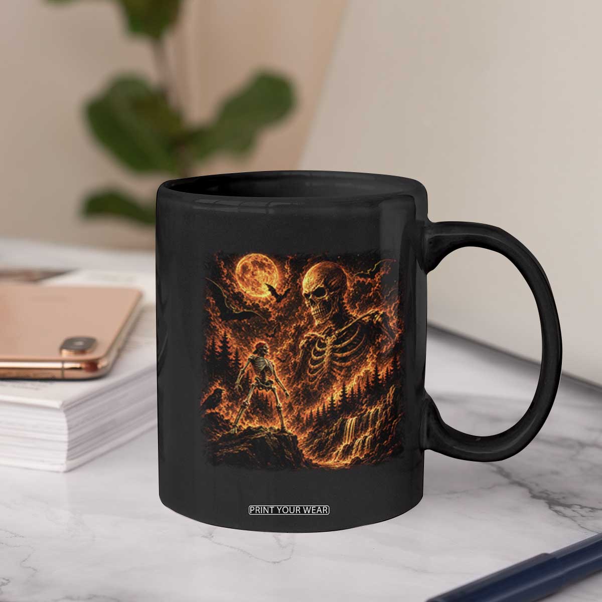 90s Retro Skeleton Full Moon Spooky Halloween Graphic Coffee Mug