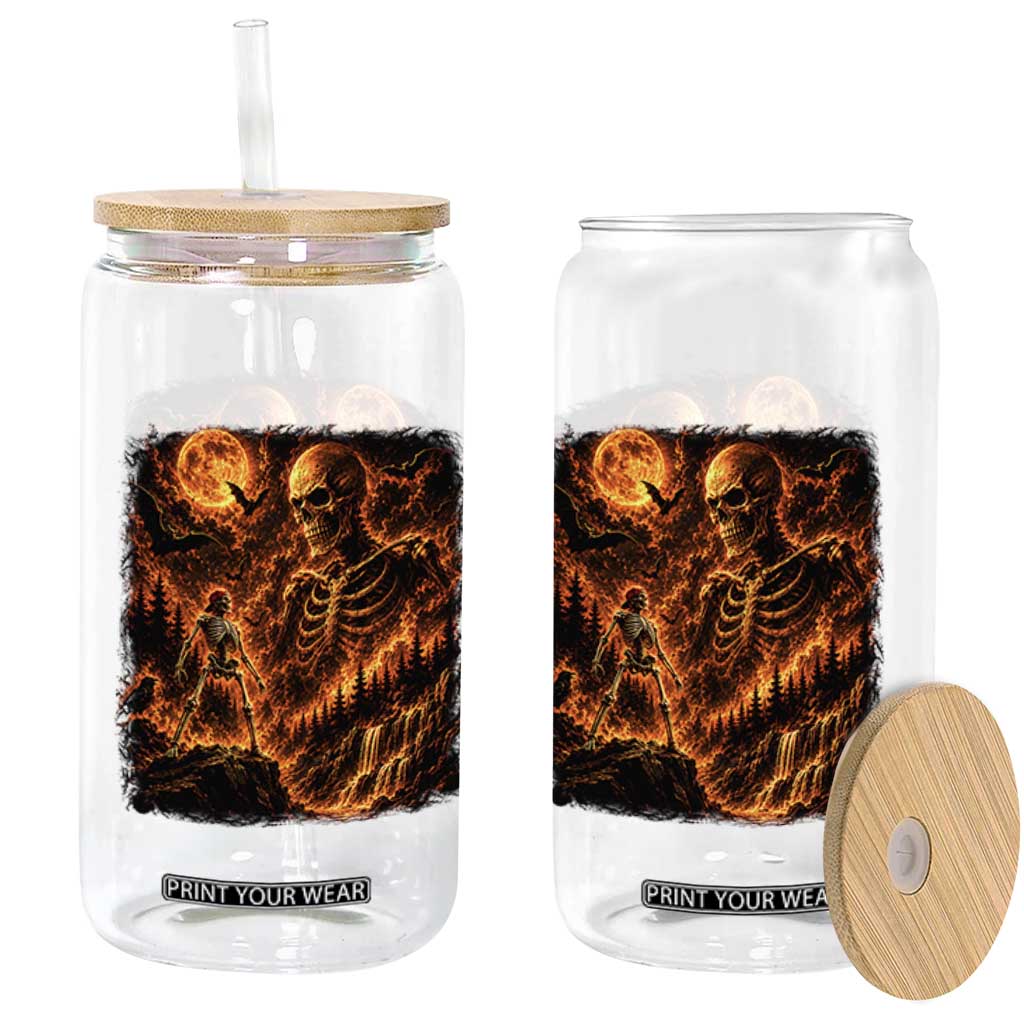 90s Retro Skeleton Full Moon Spooky Halloween Graphic Glass Can