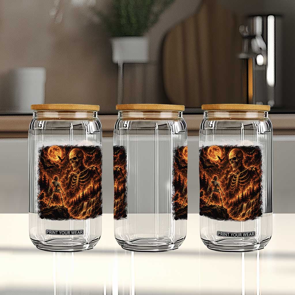 90s Retro Skeleton Full Moon Spooky Halloween Graphic Glass Can