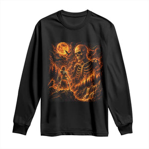 90s Retro Skeleton Full Moon Spooky Halloween Graphic Long Sleeve Shirt