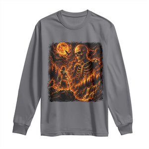 90s Retro Skeleton Full Moon Spooky Halloween Graphic Long Sleeve Shirt