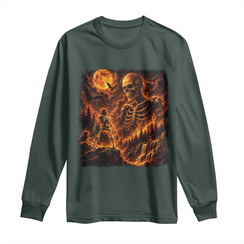 90s Retro Skeleton Full Moon Spooky Halloween Graphic Long Sleeve Shirt