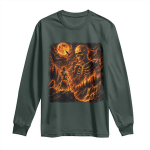 90s Retro Skeleton Full Moon Spooky Halloween Graphic Long Sleeve Shirt
