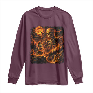 90s Retro Skeleton Full Moon Spooky Halloween Graphic Long Sleeve Shirt