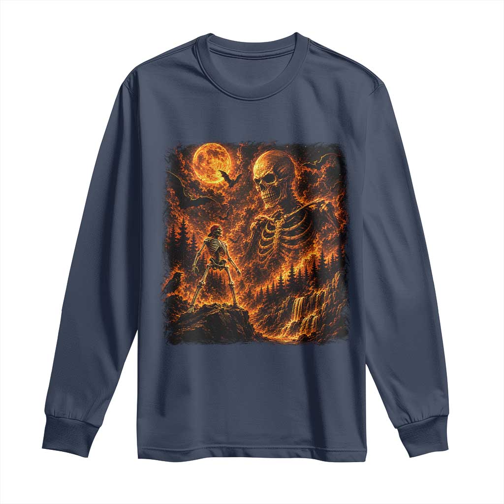 90s Retro Skeleton Full Moon Spooky Halloween Graphic Long Sleeve Shirt