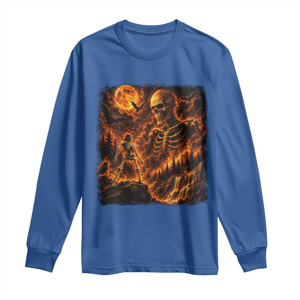90s Retro Skeleton Full Moon Spooky Halloween Graphic Long Sleeve Shirt