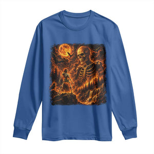 90s Retro Skeleton Full Moon Spooky Halloween Graphic Long Sleeve Shirt
