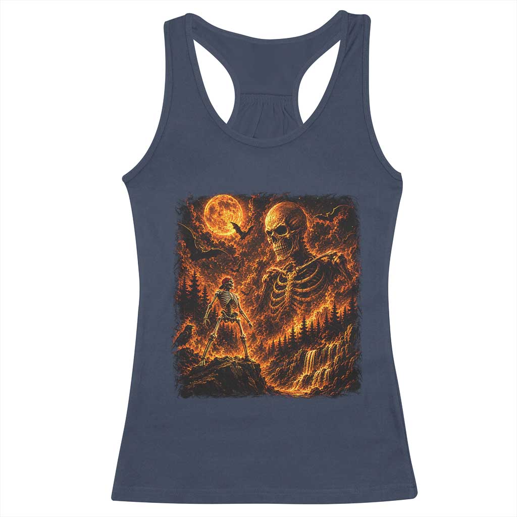 90s Retro Skeleton Full Moon Spooky Halloween Graphic Racerback Tank Top
