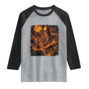 90s Retro Skeleton Full Moon Spooky Halloween Graphic Raglan Shirt
