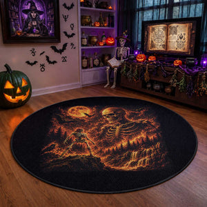 90s Retro Skeleton Full Moon Spooky Halloween Graphic Round Rug