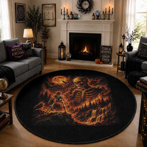 90s Retro Skeleton Full Moon Spooky Halloween Graphic Round Rug