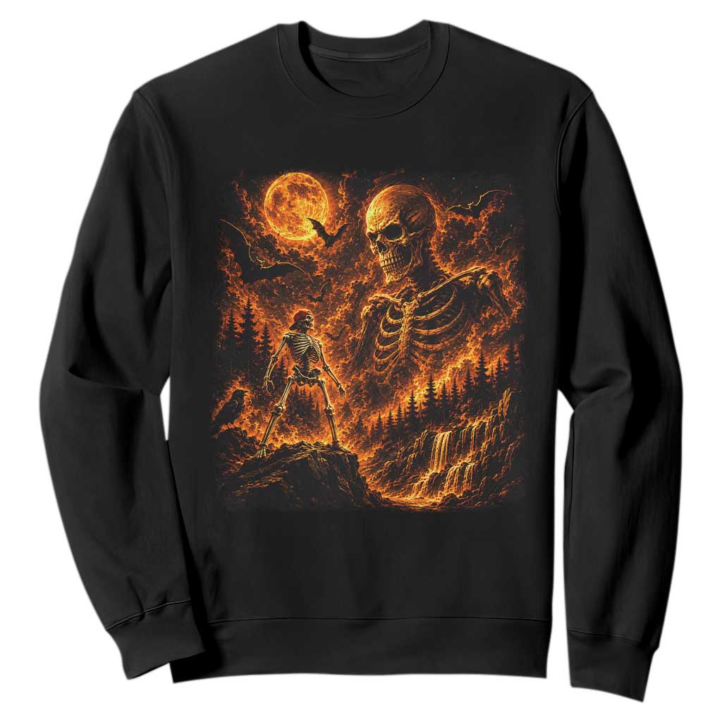 90s Retro Skeleton Full Moon Spooky Halloween Graphic Sweatshirt