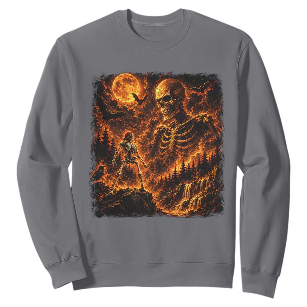 90s Retro Skeleton Full Moon Spooky Halloween Graphic Sweatshirt