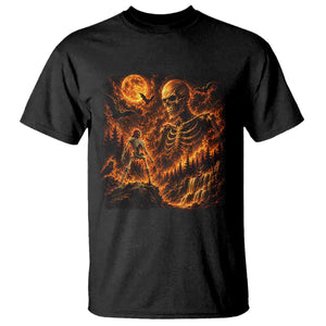 90s Retro Skeleton Full Moon Spooky Halloween Graphic T Shirt