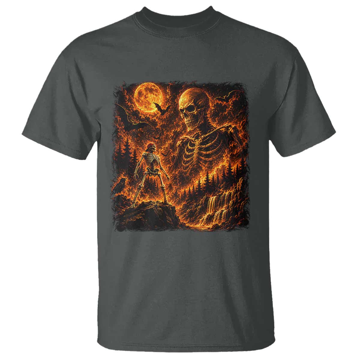 90s Retro Skeleton Full Moon Spooky Halloween Graphic T Shirt