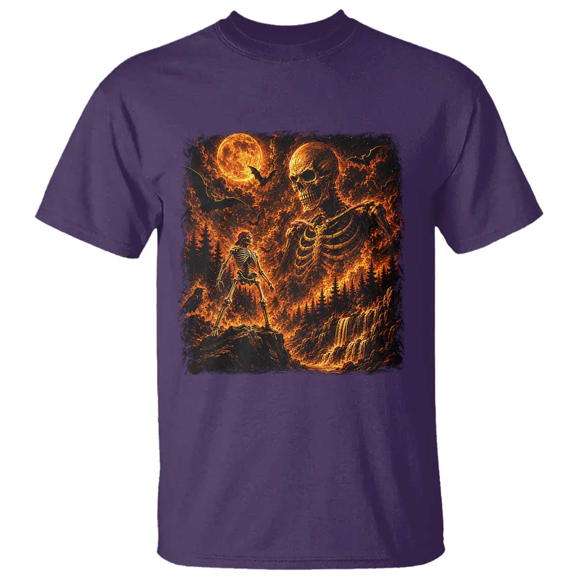 90s Retro Skeleton Full Moon Spooky Halloween Graphic T Shirt