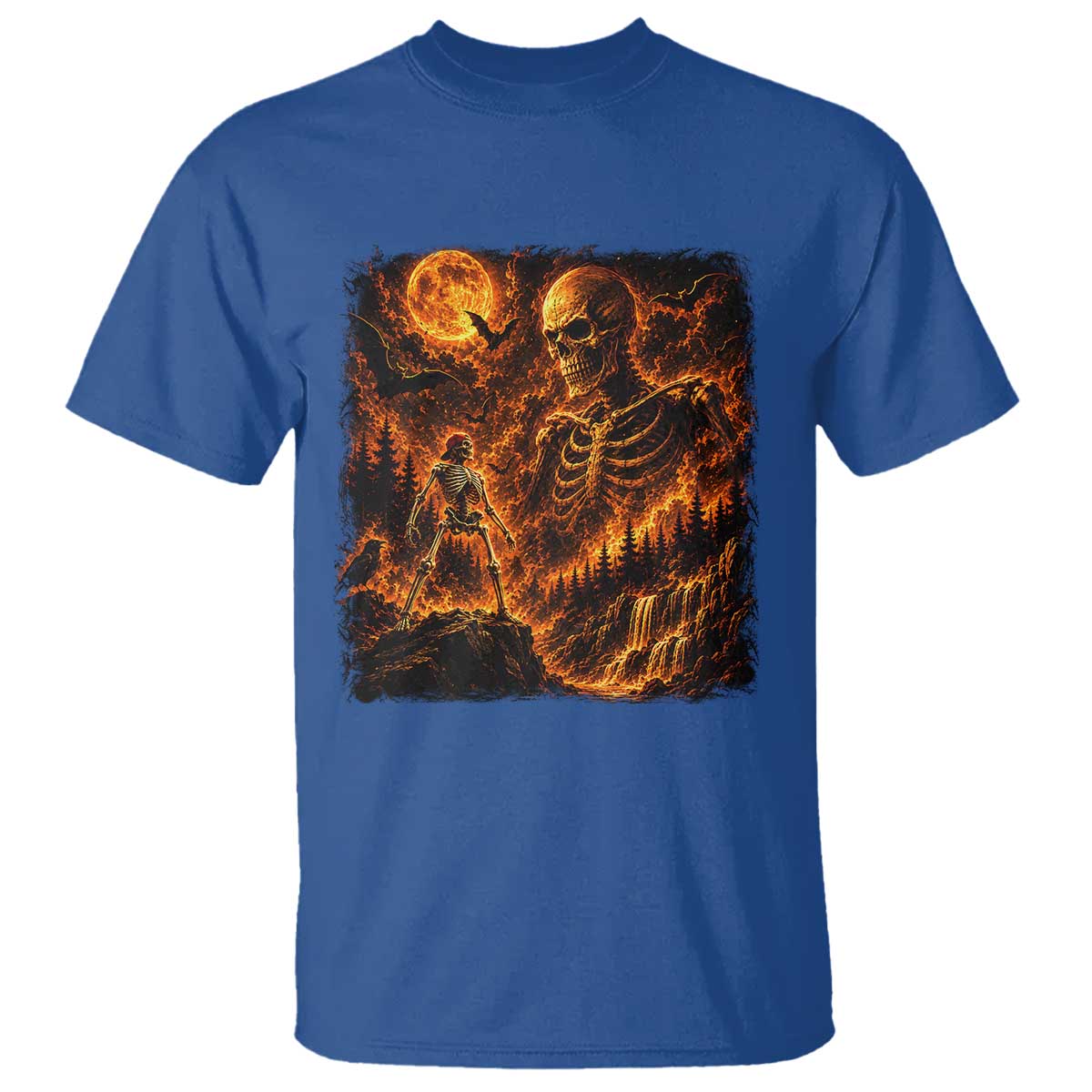90s Retro Skeleton Full Moon Spooky Halloween Graphic T Shirt