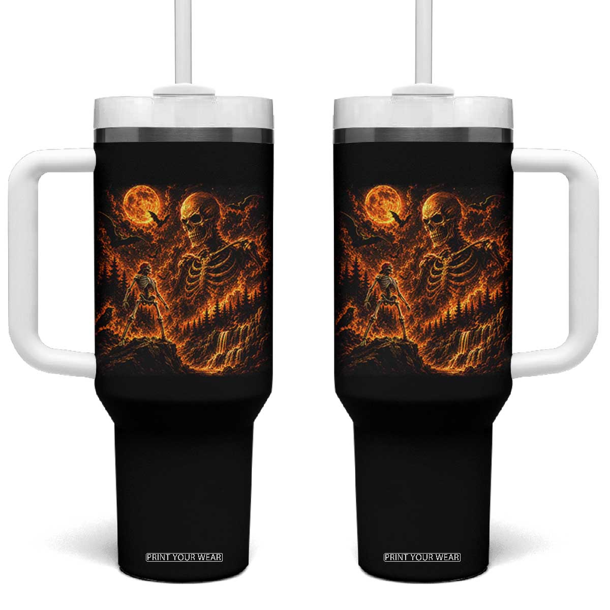 90s Retro Skeleton Full Moon Spooky Halloween Graphic Tumbler With Handle