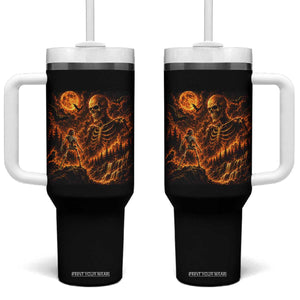 90s Retro Skeleton Full Moon Spooky Halloween Graphic Tumbler With Handle