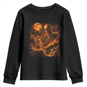 90s Retro Skeleton Full Moon Spooky Halloween Graphic Youth Sweatshirt