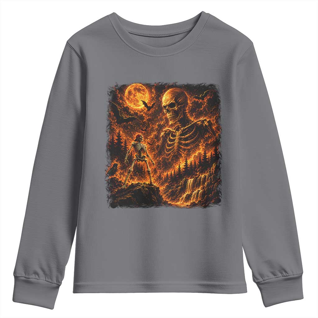 90s Retro Skeleton Full Moon Spooky Halloween Graphic Youth Sweatshirt