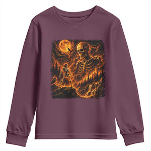 90s Retro Skeleton Full Moon Spooky Halloween Graphic Youth Sweatshirt