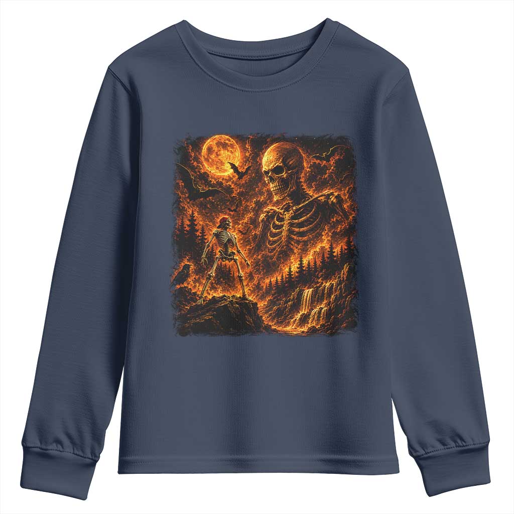 90s Retro Skeleton Full Moon Spooky Halloween Graphic Youth Sweatshirt