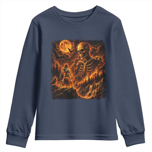 90s Retro Skeleton Full Moon Spooky Halloween Graphic Youth Sweatshirt