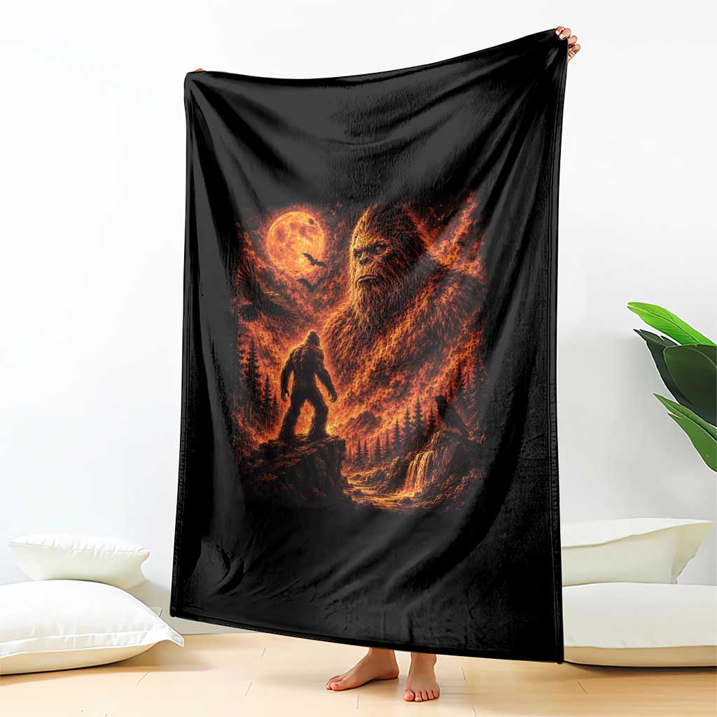 90s Retro Fiery Bigfoot Halloween Under The Moon Spooky Cryptid Graphic Throw Blanket