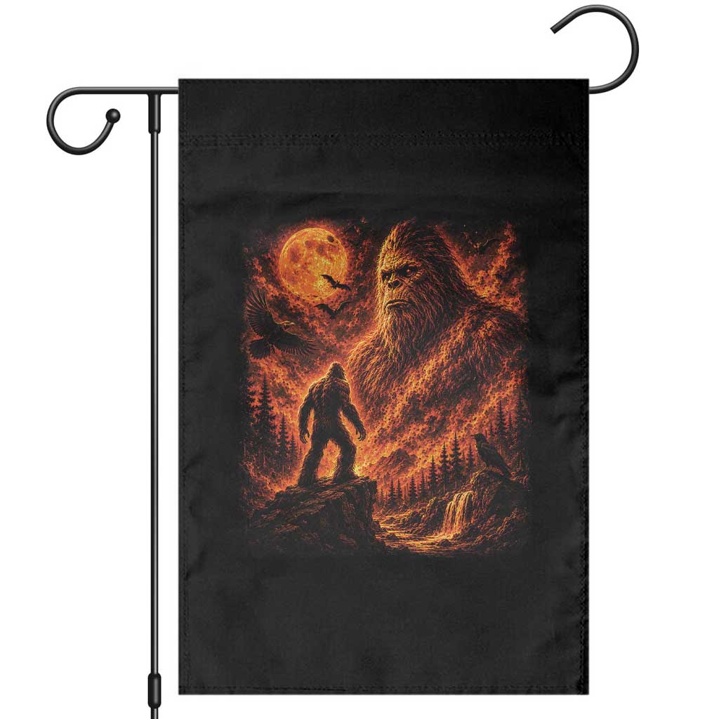 90s Retro Fiery Bigfoot Halloween Under The Moon Spooky Cryptid Graphic Garden Flag