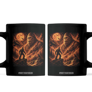 90s Retro Fiery Bigfoot Halloween Under The Moon Spooky Cryptid Graphic Coffee Mug