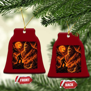 90s Retro Fiery Bigfoot Halloween Under The Moon Spooky Cryptid Graphic Ceramic Ornament