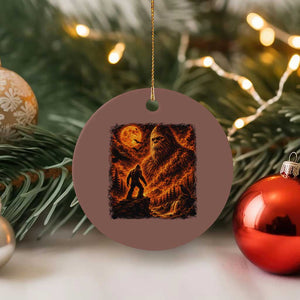 90s Retro Fiery Bigfoot Halloween Under The Moon Spooky Cryptid Graphic Ceramic Ornament