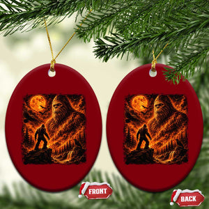 90s Retro Fiery Bigfoot Halloween Under The Moon Spooky Cryptid Graphic Ceramic Ornament