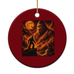 90s Retro Fiery Bigfoot Halloween Under The Moon Spooky Cryptid Graphic Ceramic Ornament