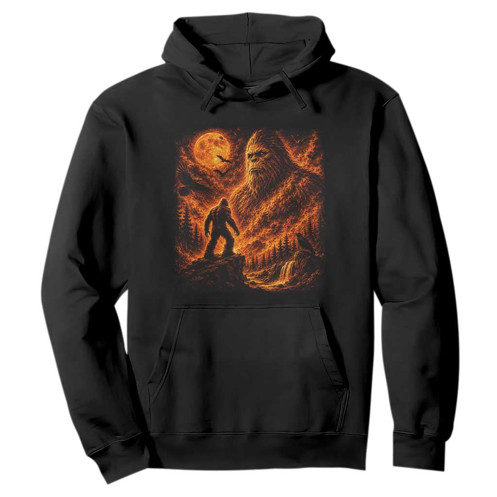 90s Retro Fiery Bigfoot Halloween Under The Moon Spooky Cryptid Graphic Hoodie