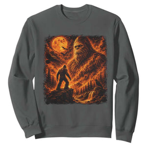 90s Retro Fiery Bigfoot Halloween Under The Moon Spooky Cryptid Graphic Sweatshirt