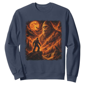 90s Retro Fiery Bigfoot Halloween Under The Moon Spooky Cryptid Graphic Sweatshirt