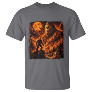 90s Retro Fiery Bigfoot Halloween Under The Moon Spooky Cryptid Graphic T Shirt