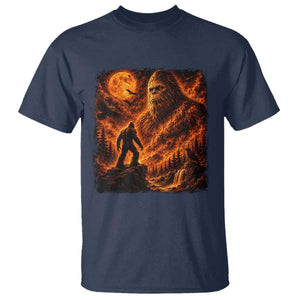 90s Retro Fiery Bigfoot Halloween Under The Moon Spooky Cryptid Graphic T Shirt