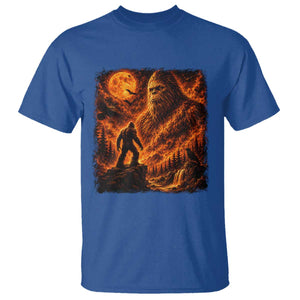 90s Retro Fiery Bigfoot Halloween Under The Moon Spooky Cryptid Graphic T Shirt