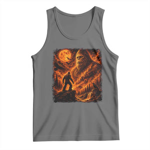 90s Retro Fiery Bigfoot Halloween Under The Moon Spooky Cryptid Graphic Tank Top