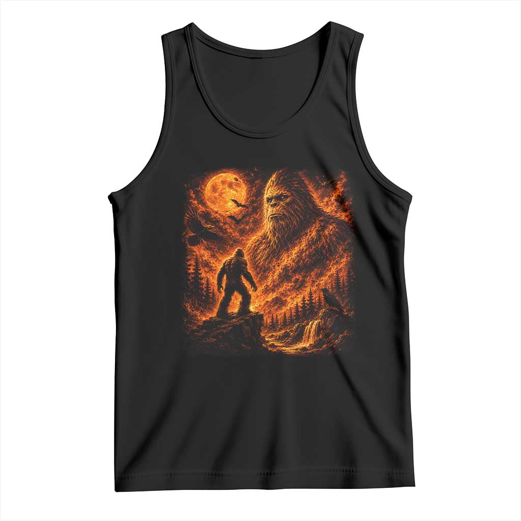 90s Retro Fiery Bigfoot Halloween Under The Moon Spooky Cryptid Graphic Tank Top